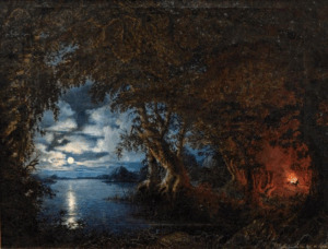 German Romantic Painter Moonlit Wood, 1844